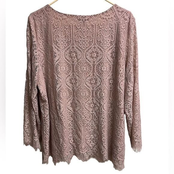 Adrianna Papell Plus Size Blush Pink Lacy Doily Long-Sleeve Blouse SZ XXL - Picture 2 of 4